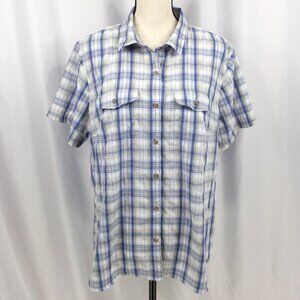 Eddie Bauer Travex Top Womens Size 2XL Plaid Vented Outdoor Short Sleeve Button